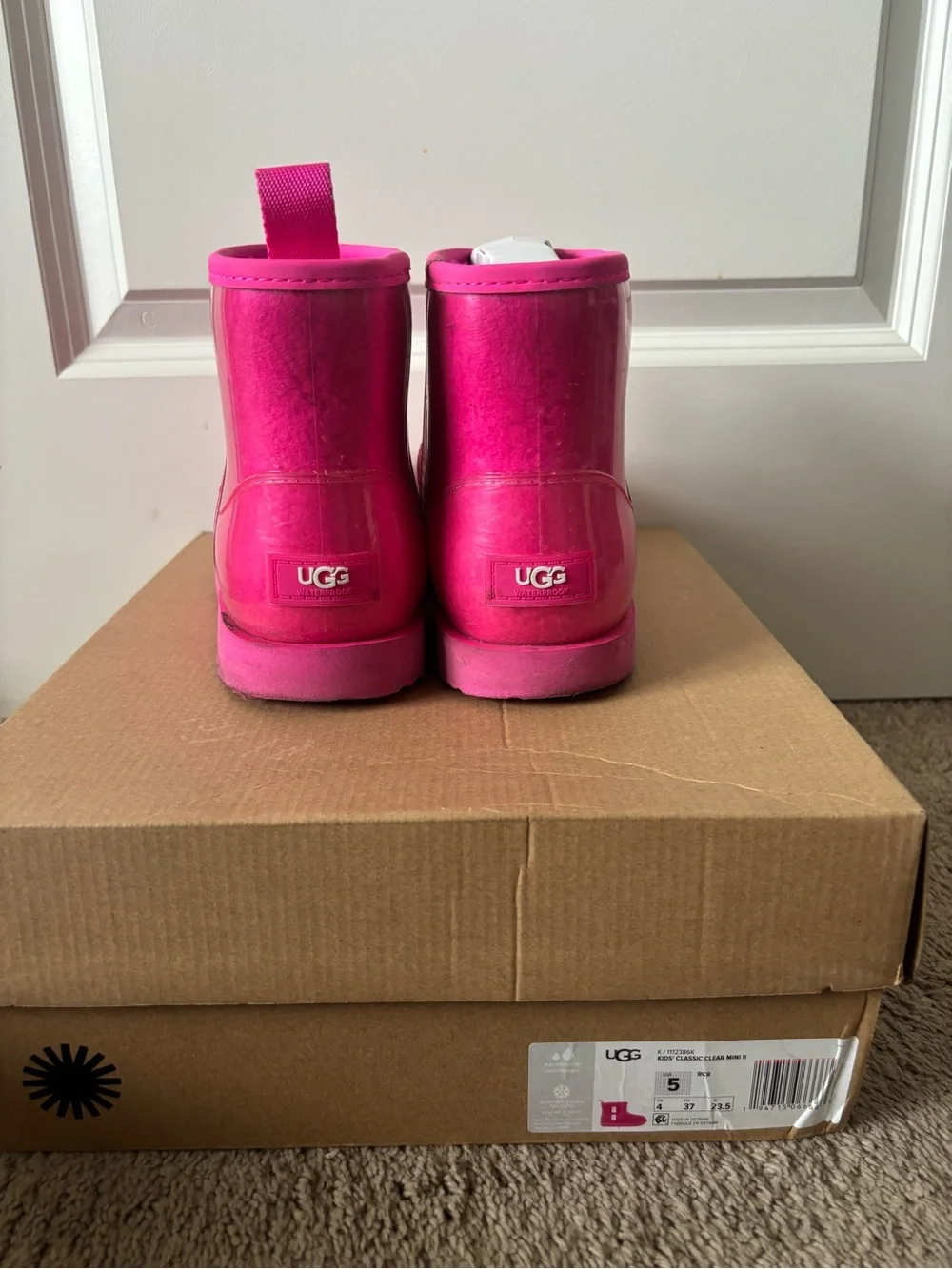 UGG Kids Bright Pink Glossy Rain Ankle Boots